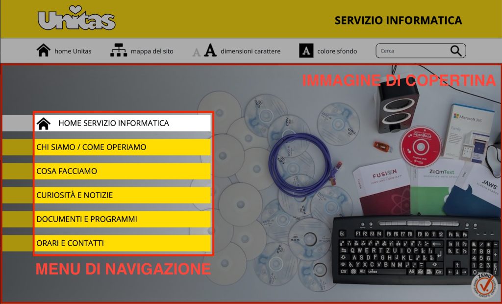 menu di navigazione e immagine di copertina